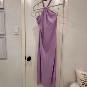 Purple Pleated Halter Maxi Dress